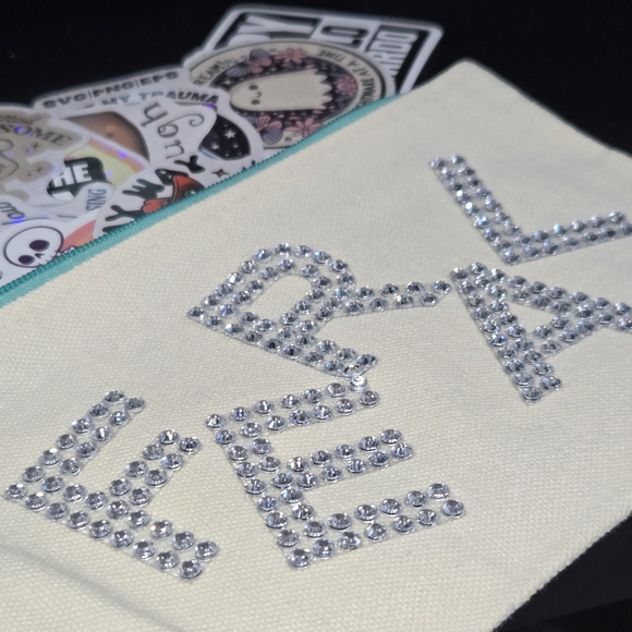 Handcrafted Canvas "Feral" Pouch - Teal Zipper - With 20 Stickers - Picture 2 of 2